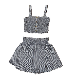 🌹 Japna 🌹 2 Piece Set Gingham Crop Top & High Waist Baggy Shorts